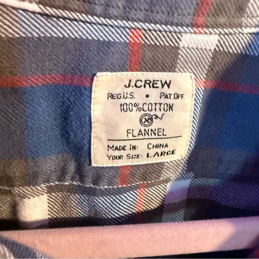 J.Crew Plaid Flannel Shirt Mens Large Blue Red Cotton Button Up Casual Classic